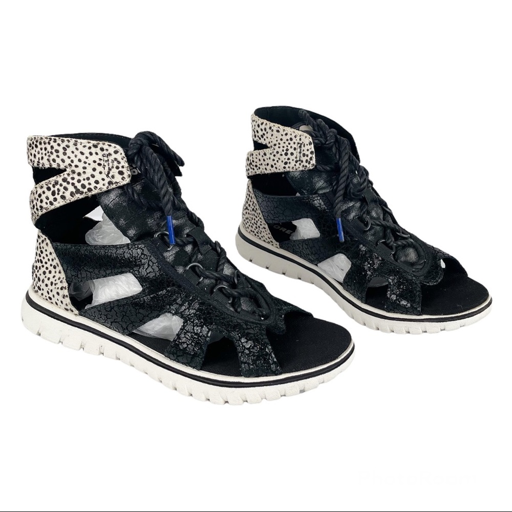 Sorel Tivoli Cut Out Calf Hair Sneaker Gladiator Sandals Sz 8 Black